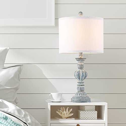 Table Lamps For Bedrooms Living Room Set Of 2, 22.75" Bedroom Bedside Nightstand Lamps, Coastal Traditional Vintage Style Table Lamp Aqua/Blue Washed With White Linen Shades, Led Bulbs Included #TOP4