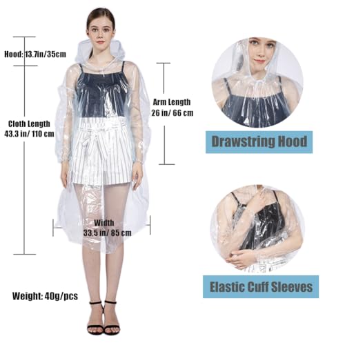 Disposable Rain Ponchos for Adults, Emergency Rain Coat with Drawstring Hooded Rain Jacket Family Pack, Clear3