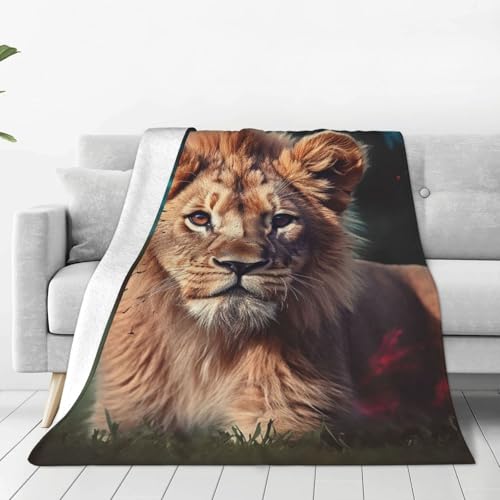 Couverture lion en flanelle microfibre premium, plaid design et doux - 2