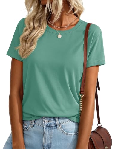 YUCOLEN T Shirts for Women Short Sleeve Summer Cotton Tee Grayish Green S