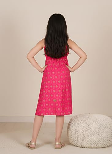 Image of Yash Gallery Kids Rayon One Shoulder Starp Floral Printed Midi Dress for Girl
