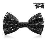 Thinp Sparkly Bow Tie, Black Sequin Bow Tie Adjustable Bowties for Men Pre Tied Glitter Bowtie for Men Christmas Wedding Banquet Carnival Party