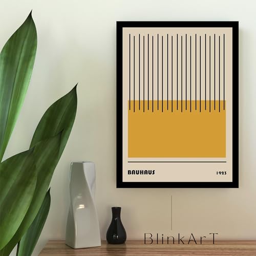 Image of BLINKART Vintage Bauhaus Retro Geometric Aesthetic Poster Gallery | Colorful Wrap Framed For Home Office Studio Living Room Modern Art Studio Decoration Abstract Shapes | (d145) | 13x10 Inch