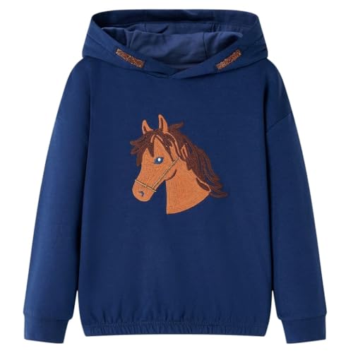 vidaXL Kinder-Kapuzenpullover mit Pferd Sweatshirt Hoodie Pullover Marineblau 116