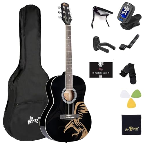 WINZZ AF227A 39 Inches Concert Acoustic Acustica Guitar with Full Kit, Powerful Eagle