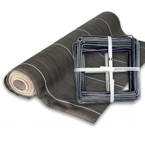 Pack Agrafes et Toile de paillage Grande Largeur 5,15m - Anti Mauvaises Herbes Longueur 10m - Lot Bache Marron 130 grammes par m2 - Geotextile - Large 5M ZENLYS