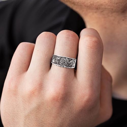 Norse Viking Lion/Wolf/Star/Scorpion Bear Tree of Life Wolf/Thor's Hammer Viking Ring 925 Sterling Silver Ring with Runes Runic Norse Jewelry for Men Women Open Adjustable4
