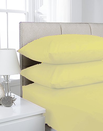 R&Z Extra Deep Polycotton Non Iron Fitted Sheet Easy Care 40cm (Lemon, Double)