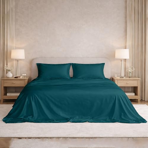 Image of Filbert Satin Bedsheet with 1 Pillow Cover | 60x90 in |300 TC | Midnight Luxe Satin Dreams Collection for Single Bed | UltraSatin Premium Bedding Set | Teal