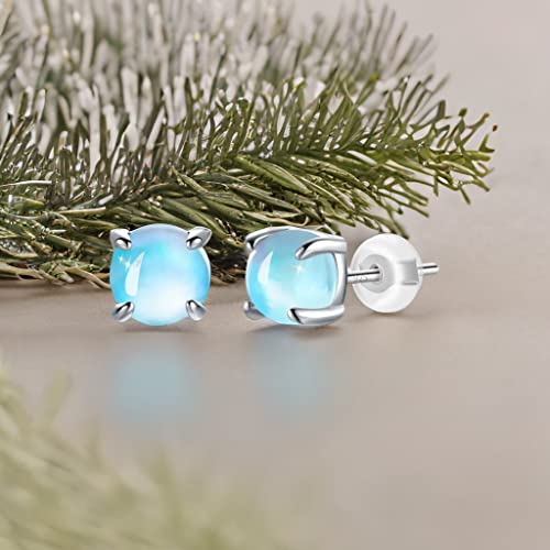 Hypoallergenic Moonstone Stud Earrings 925 Sterling Silver Rainbow Moonstone Earrings For Women Moonstone Jewelry Small Round Earrings For Sensitive Ears. #TOP6