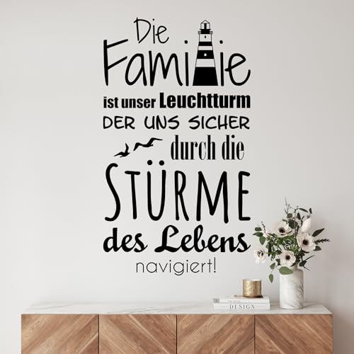 GRAZDesign Wandtattoo Familie Spruch - Maritime Deko mit Leuchtturm - Wandaufkleber / 100x57cm / 071 grau
