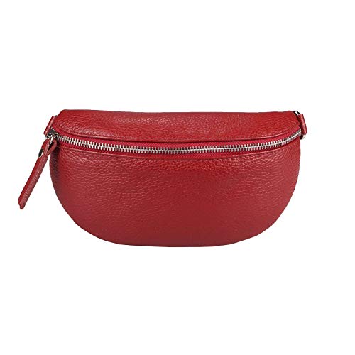 Made in Italy OBC Damen Leder Tasche Gürteltasche Crossbody Hüfttasche Bauchtasche Hüfttasche Umhängetasche Cross-Over Bodybag Schultertasche Handytasche Geldtasche Dunkelrot