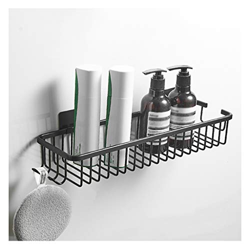 Estantería de baño Estantes de baño, Estantes de Pared Cuadrados para Cocina, Ducha, instalación sin Perforaciones, Estantes de Almacenamiento con Ganchos (Color: Negro, tamaño: 35 cm) (Negro 45 cm)