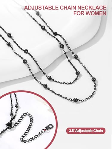FOCALOOK Choker Necklace for Women Dainty 14K Gold Plated Double Layered Necklace Silver Black Metal Satellite Beaded Boho Choker Chain3