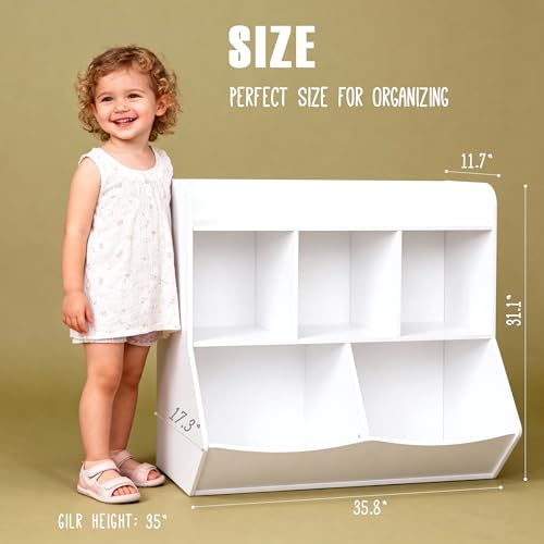 UTEX Toy Storage Organizer with Bookcase, Kid’s Multi Shelf Cubby for Books,Toys, Storage Organizer for Boys,Girls Play Room/Bedroom-White