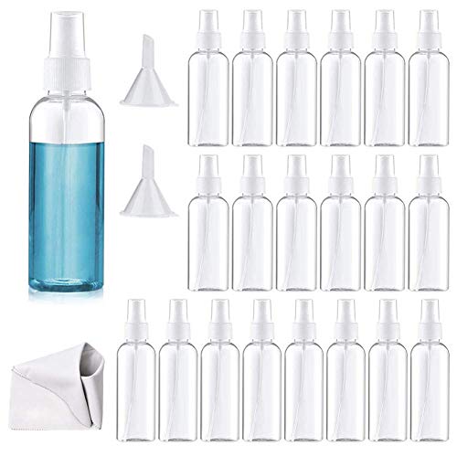 20 Pack Fine Mist Mini Clear 100ml/3.5oz Spray Bottles with Pump Spray Cap,Refillable and Reusable Empty Plastic Bottles for Travel, Cleaning, Essential Oils, Perfume (100ml)