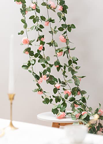 Artificial Flowers Garland 4 Pack Fake Silk Rose Vine With Leaves Hanging Plants For Wedding Party Holiday Decoration (Pink, 4) #TOP5