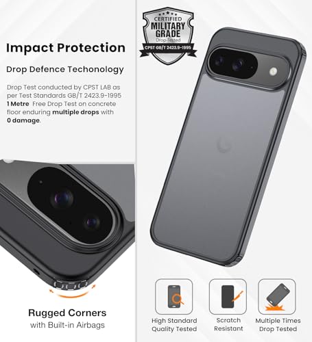 Image of Golden Sand for Google Pixel 9 5G - Rugged Frosted Semi Transparent PC Shock Proof Slim Back Case for Google Pixel 9, Black