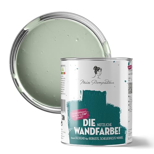MissPompadour abwaschbare Wandfarbe Grün mit Salbei 1L - hohe Deckkraft & Ergiebigkeit - matte, scheuerbeständige Innenfarbe - geruchsarm, wasserbasiert, atmungsaktiv - Die Nützliche