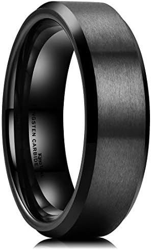 King Will Basic 6mm Black Tungsten Wedding Band Ring Matte Finish Center Beveled Polished Edge 10