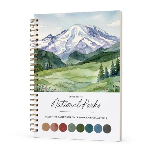 Cahier d'exercices sur l'aquarelle des parcs nationaux - Guide de croquis pour peindre - Apprenez l'aquarelle avec...