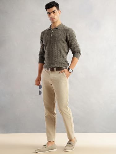 Image of Thomas Scott Men's | Regular Fit | Long Sleeves | Self Design | 100% Cotton | Button Closure | Dry Clean | Polo Collar | Knitted | T-Shirt