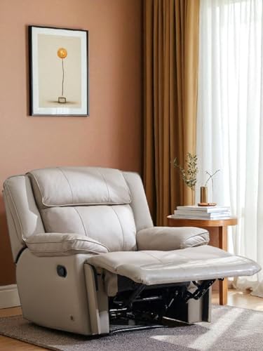 Image of ReclinerSolo 1 Seater Recliner Chair Push Back Sofa in Beige Leatherette for Home Living Room Seating