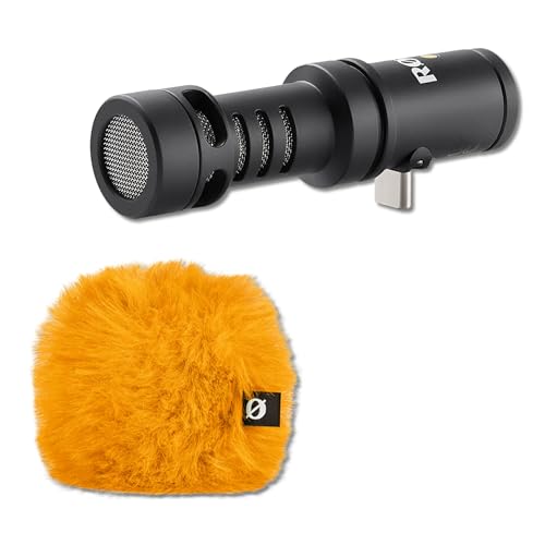 Rode VideoMic Me-C+ USB-C Directional Microphone Bundle with WS9 Orange High-Visibility Furry Windshield — Cardioid Smartphone Mic for Vlogging, Outdoor Filmmaking, Mobile Journalism, Action Sports