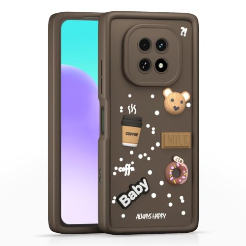 Image of Bintage Cute Fun Ball | Taddy Cartoon 3D Smiley Coffee Cup | Milk Donut | Full Protection Rubber Back Cover Compatible for Realme RMX3950 /Realme C63 5G - Brown