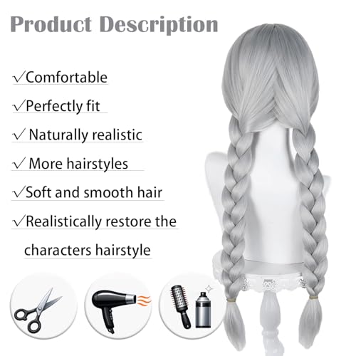 Image of LABEAUTE Unsex Cosplay Wig for Men Woman for Short Straight Cosplay Wig with Bangs for Anime Heat Resistant Hair for Party and Halloween (gray)