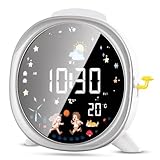 1 Zoelele Réveil Educatif Jour Nuit Reveil Enfant 3 Lumineux LED Lampe de Chevet e, Double Alarme,Température,Fonction Snooze (Argent)