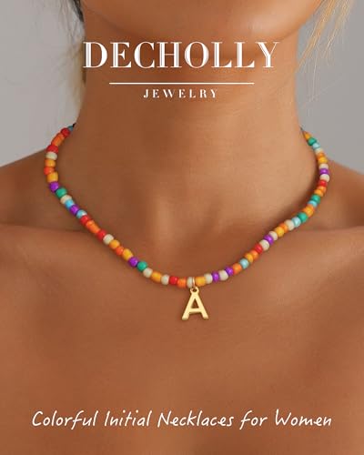 Colorful Initial Necklaces for Girls Women - Cute Beaded Choker Initial Necklace Teen Girl Gifts Trendy Stuff, Bohemian Letter Necklace Personalized Gifts for Girls Women Jewelry2