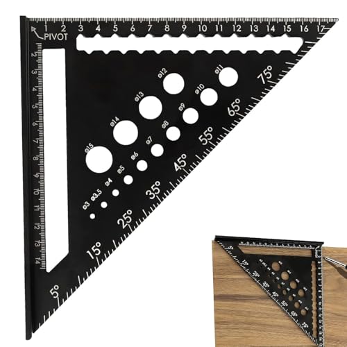 Carpenters Square Tool - 7inch Metric Triangle Ruler Protractor for Woodwork Measuring & Layout