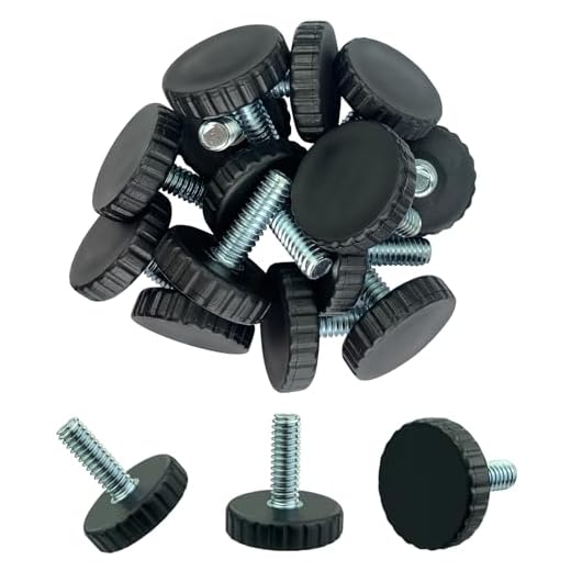 1/4" Threaded Table/Chair/Furniture Feet Levelers Screw in Threaded (12 Pack) Adjustable Leveling Foot Pads Glides Screw on for Bar Stool/Bench/Bed/Cabinet/Desk/Dresser/Wood Legs(Black,Nylon,1/4-20)