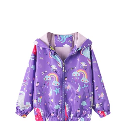 Feidoog Kids Baby Toddler Girls Cartoon Spring Fall Outerwear Windbreaker Zipper Hooded Jackets Coat,Purple Unicorn,5-6T