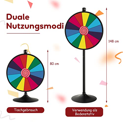 COSTWAY Koło szczęścia 24", koło szczęścia do obracania, zabawka, kolorowe koło do gier loteryjnych, gry słowne, średnica 60 cm