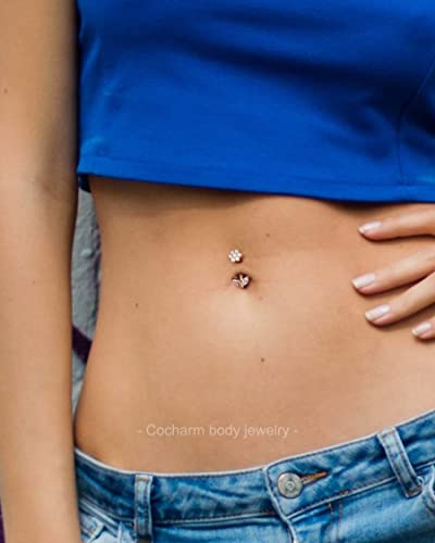 Cocharm 14K Gold Belly Button Rings For Women 14K Yellow Gold Floral Belly Rings Real Gold 14K Flower Belly Piercing 14G Sold Gold Belly Button Rings #TOP3