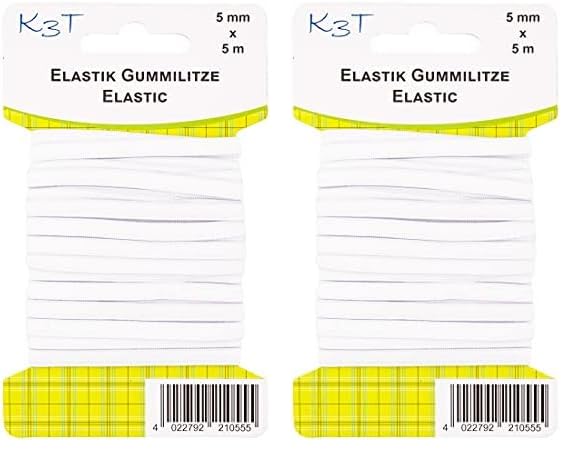 K3T Elastik Gummilitze 5 mm x 5 m, Farbe weiß, Art.-Nr. 81055 (Packung mit 2)