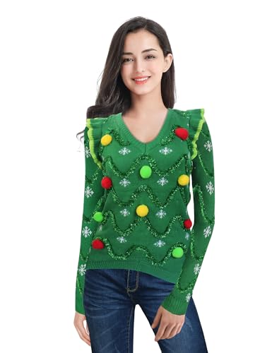 Image of v28 Varied Ugly Christmas Sweater for Women Merry Reindeer Shirt Knit Sweaters