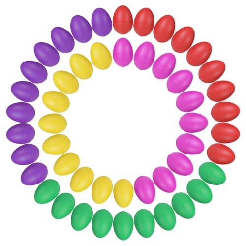 AOZUO 50 Pcs Plastic Egg Shakers Musical Instruments Percussion Maracas Easter Eggs for Music Learning DIY Painting (5 Colors)