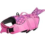 Voarge Dog Life Vest, Swimming Float Jacket Adjustable, Dog Life Jacket for Small, Medium, Large Dogs with Rescue Handle Flotation Vest (Pink mermaid, S)