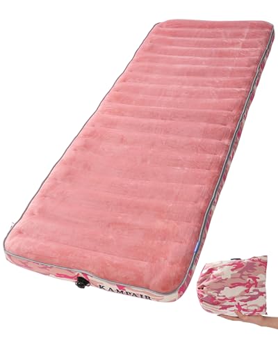 Image of Pink Inflatable Camping Air Mattress, Portable Sleeping Pad, Single | Soft Velvet Top,Lightweight ,Travel Mattress,Cot Mattress,Car Camping Essentials,Glamping,Pink Camping Gear,Machine Washable