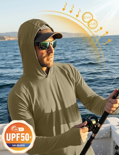 Image of MAGCOMSEN Men's Hooded UPF 50+ Sun Protection T Shirts Long Sleeve Athletic Fishing Shirts Rash Guards