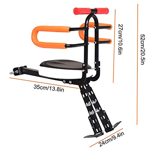 Front Mounted Child Bike Seats, Foldable Baby Kids' Bicycle Carrier with Guardrail and Pedal for Mountain Bikes, Hybrid Bikes, Fitness Bikes