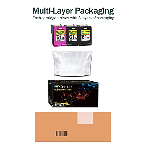 Cartlee 3 Pack Remanufactured 61XL High Yield Ink Cartridges for HP Deskjet 1000 1010 1050 1055 1510 1512 2000 2050 2510 2512 2540 2542 2543 2549 3000 3050 Envy 4500 4501 4502 4503 4504 Black & Color - Thumbnail 6