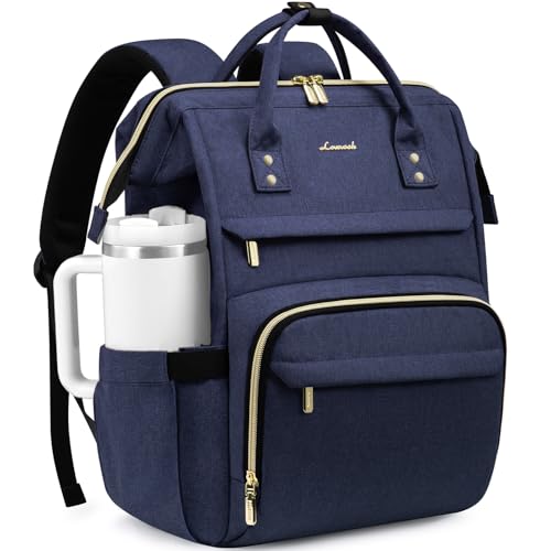Image of LOVEVOOK Laptop Backpack for Women with Giant Tumbler Holder Pocket,15.6 inch Waterproof Travel Backpack Purse Computer Laptop Bag,Professional Work College Nurse Teacher Backpack Daypack,Dark Blue