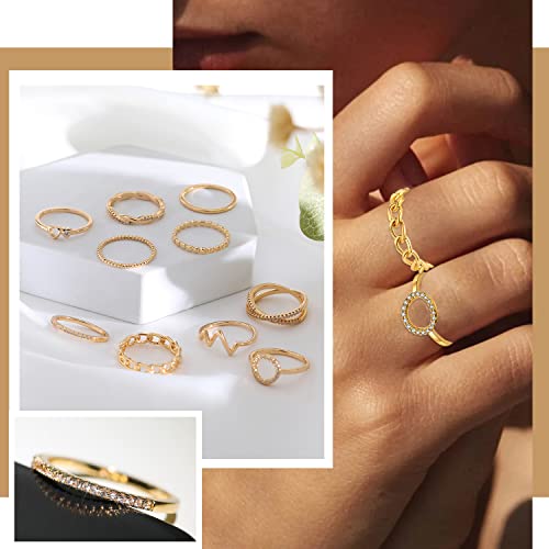 Kohota 10Pcs 14K Gold Plated Rings For Women Gold Stackable Knuckle Rings Set Cute Dainty Silver Stacking Band Ring Pack Simple Heart Zirconia Wedding Promise Eternity Rings Size 5-12 #TOP5
