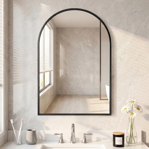 Image of NEWBULIG 22 inchx30 inch Wall Mirror, Bathroom Mirrors for Over Sink, Black | Matte Metal Framed Vanity Mirror with Tempered Glass, Entryway, Living Room, Bedroom