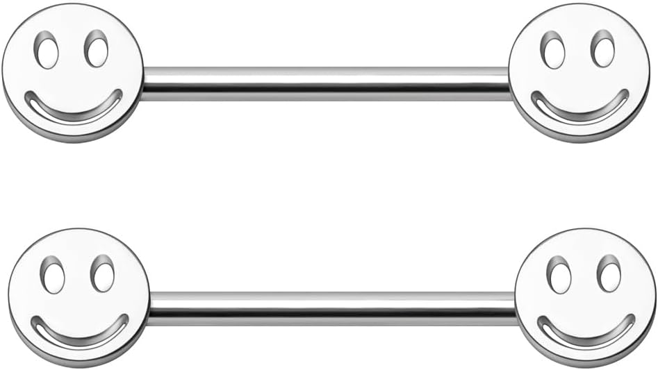 Pierced Owl 14GA 316L Stainless Steel Smiley Face Nipple Barbells, Sold as a Pair