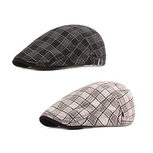Image of Men's Plaid Striped Newsboy Ivy Flat Driving Golf Cap